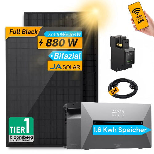 JASolar (2x 445Wp) & Anker SOLIX Solarbank 2 E1600 PRO Balkonkraftwerk mit Anker SOLlX Smarter Zähler und Halterung